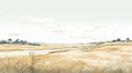 Romantic Coastal Scenery: A Detailed Wildlife Illustration Of Wheat Fields And Hills