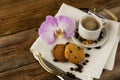 Romantic coffee served with orchid on the serving tray