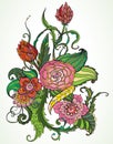 Romantic color hand drawn floral ornament