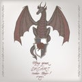Romantic color vintage birthday card template with calligraphy and dragon sketch.