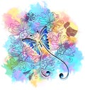 Romantic colorful floral background with butterfly
