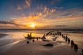 Romantic, colorful sunset over the sea beach, baltic sea