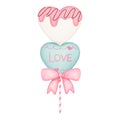 Romantic colorful watercolor valentine marshmallow with pink ribbon clipart
