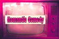 Romantic comedy pink tv film genre purple television label old tv text vintage retro romance movie background Royalty Free Stock Photo