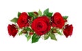 Romantic composition with red roses and gypsophila flowers and b