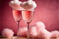 Romantic composition with Valentines day beverage, glasses with tasty cotton candy champagne on pink background,Generative AI Royalty Free Stock Photo