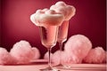 Romantic composition with Valentines day beverage, glasses with tasty cotton candy champagne on pink background,Generative AI Royalty Free Stock Photo