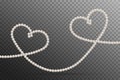 Romantic concept beautiful natural jewelry shape two intertwined hearts. Luxury accessories symbol love. Pearl necklace. Thread pe