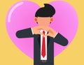 Romantic concept.businessman love doing heart symbol shape with hands.