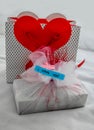 Romantic concept. A gift for his beloved wife, girl. Surprise. Royalty Free Stock Photo