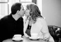 Romantic concept with man and woman at cafe Royalty Free Stock Photo