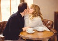 Romantic concept with man and woman at cafe Royalty Free Stock Photo