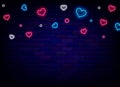 Romantic confetti neon background. Heart shapes. Happy Valentines day. Wedding concept. Vector stock illustration Royalty Free Stock Photo