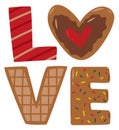 Romantic cookies lettering. Baked love word letters