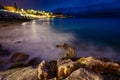Romantic Cote d'Azure Beach at Night, Nice, French Royalty Free Stock Photo