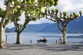 Romantic couple on a bench, Ascona, Ticino, Switzerland Royalty Free Stock Photo