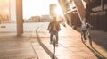 Romantic couple with bicycles in the city Royalty Free Stock Photo