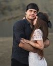 Romantic couple blindfolded with black ribbon. Love blind concept Royalty Free Stock Photo