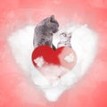 Romantic couple of cats on a love cloud