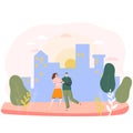 Romantic couple in city, happy people in love, valentine day vector illustration