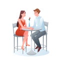 Romantic couple on date, two adult lovers sitting in restaurant, holding hands, talking