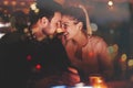 Romantic couple dating in pub Royalty Free Stock Photo