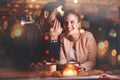 Romantic couple dating in pub Royalty Free Stock Photo