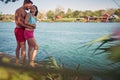 Romantic couple enjoying and relaxing at morning on vacation Royalty Free Stock Photo