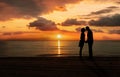 Romantic couple enjoying a summer beach sunrise in Cancun, Mexico