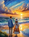 Romantic couple enjoying sunset by the sea Royalty Free Stock Photo