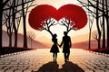 A couple romancing in a fairy tale, silhouette of a romancing couple