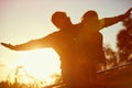 Romantic couple enjoys at the sunset Royalty Free Stock Photo