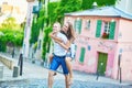 Romantic couple having a date on Montmartre Royalty Free Stock Photo