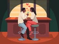 Romantic couple having one drink at bar. Lovers dating. Alcohol cocktail beverage. Man and woman relationship. People Royalty Free Stock Photo