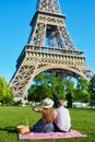 Romantic couple having picnic together in Paris Royalty Free Stock Photo