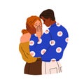 Romantic couple of interracial man, woman. Enamored guy caressing girl, confessing love. Happy affectionate people hug