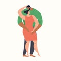 Romantic couple isolated on retro background. Portrait of men and women in love hugging, cuddling and kissing. Hand drawn vector Royalty Free Stock Photo