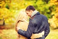 Romantic couple kissing in the autumn park Royalty Free Stock Photo