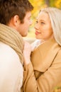 Romantic couple kissing in the autumn park Royalty Free Stock Photo