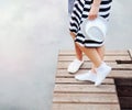 Romantic couple kissing on the pier near lake in hot summer day Royalty Free Stock Photo