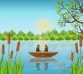 Romantic couple Lake background Vector illustrations Royalty Free Stock Photo