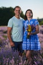 Romantic couple in a lavender plantation