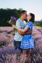 Romantic couple in a lavender plantation