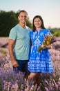 Romantic couple in a lavender plantation