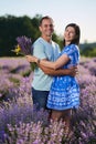 Romantic couple in a lavender plantation