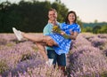 Romantic couple in a lavender plantation