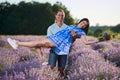 Romantic couple in a lavender plantation