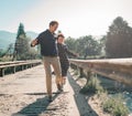 Happy smiling, loving couple together at beautiful nature. Royalty Free Stock Photo