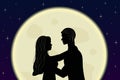 Romantic couple in love embrace in the moonlight. Silhouettes Royalty Free Stock Photo