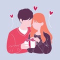 Romantic couple in love, hand drawn vector illustration